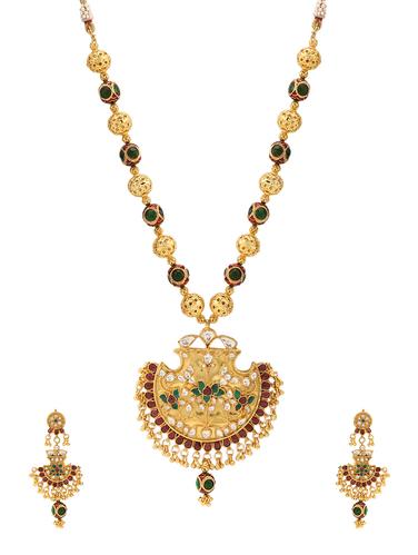 gold metal kundan necklaces and earrings - 14907362 - Very Small Image - 1