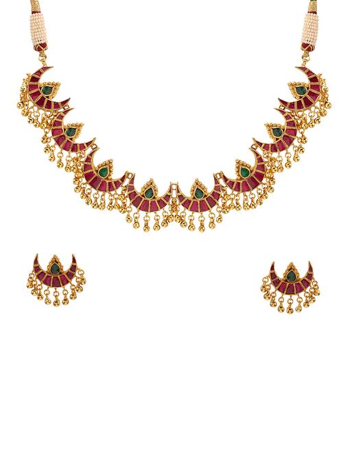 gold metal kundan necklaces and earrings - 14907365 - Very Small Image - 1