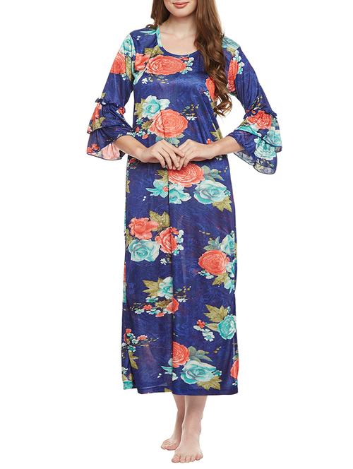blue satin nightwear gown - 14907424 - Standard Image - 1