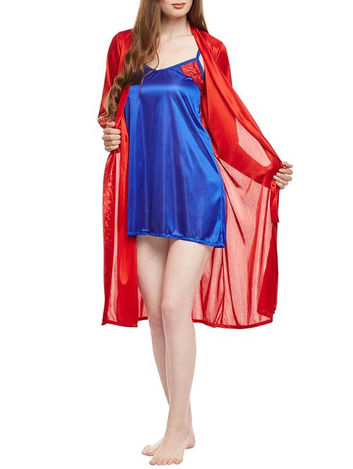multi colored nighty with robe - 14907428 - Standard Image - 1