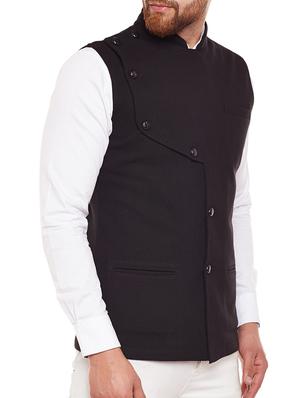 black cotton nehru jacket - 14907541 - Standard Image - 2