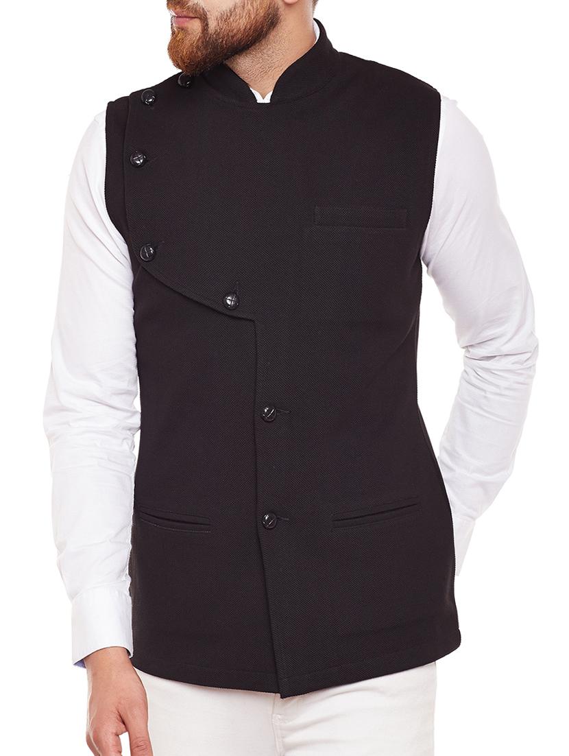 black cotton nehru jacket - 14907541 - Zoom Image - 1