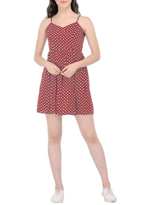 maroon rayon fit & flare dress - 14907737 - Very Small Image - 1