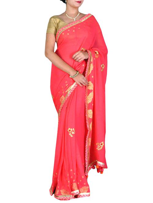 pink georgette embroidered saree with blouse - 14907874 - Very Small Image - 1