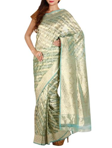 green organza woven saree with blouse - 14907889 - Very Small Image - 1