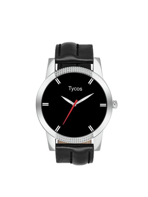 tycos black dial analog leather watch - 14907903 - Very Small Image - 1
