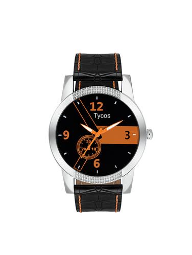 tycos black dial analog leather watch - 14907909 - Very Small Image - 1