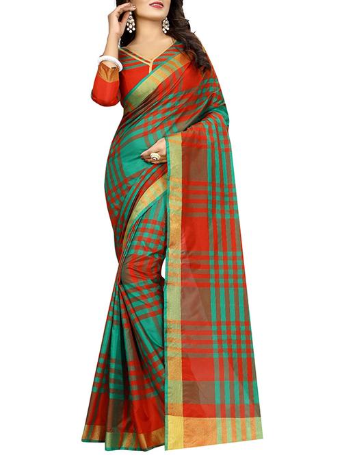 green cotton silk ikat saree with blouse - 14907913 - Standard Image - 1