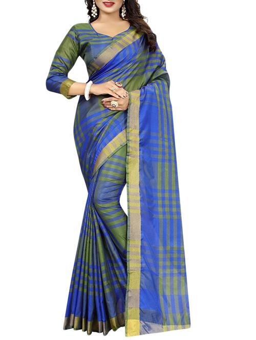 blue cotton silk ikat saree with blouse - 14907914 - Standard Image - 1