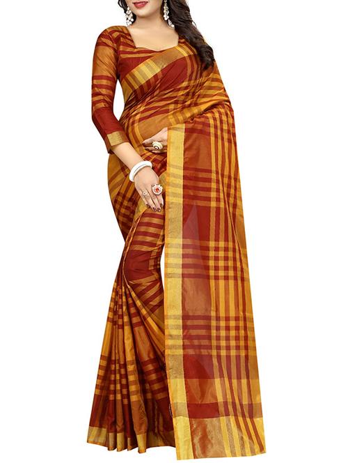 brown colored ikat saree with blouse - 14907915 - Standard Image - 1