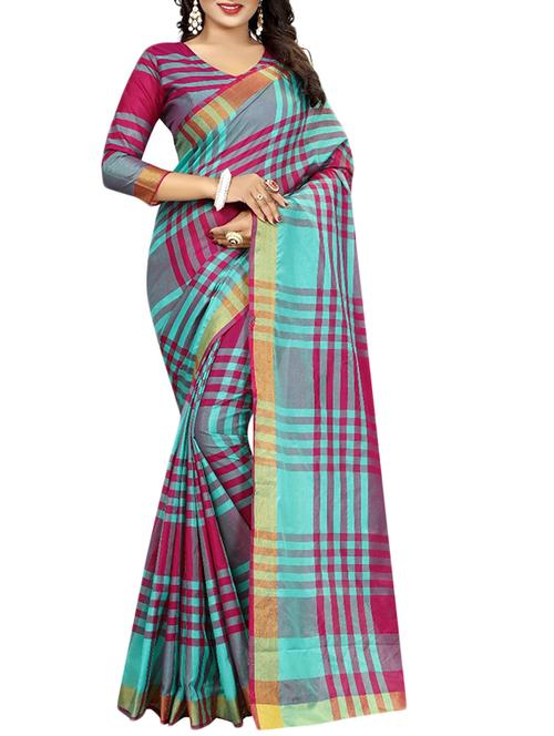 pink cotton silk ikat saree with blouse - 14907916 - Very Small Image - 1