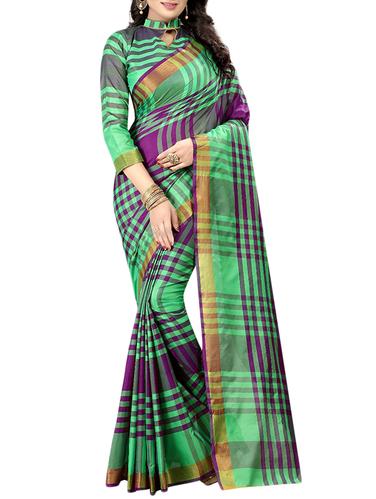 purple cotton silk ikat saree with blouse - 14907917 - Very Small Image - 1