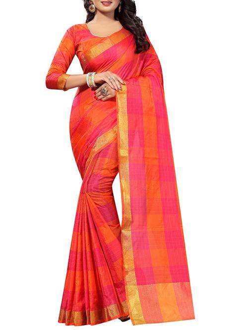 red cotton silk ikat saree with blouse - 14907921 - Standard Image - 1