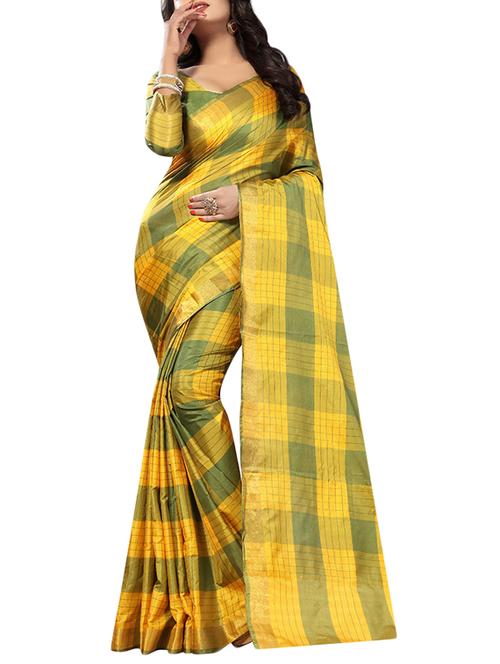 yellow cotton silk ikat saree with blouse - 14907922 - Standard Image - 1