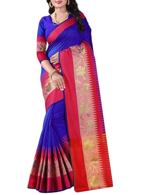 blue cotton woven saree with blouse - 14907929 - Standard Image - 1