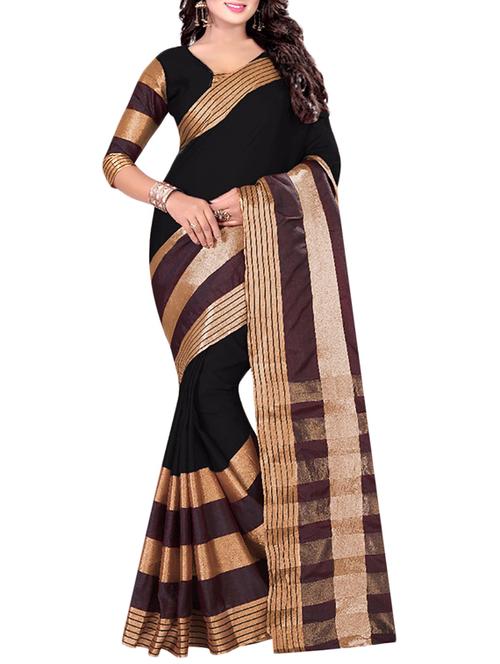 black cotton woven saree with blouse - 14907938 - Standard Image - 1