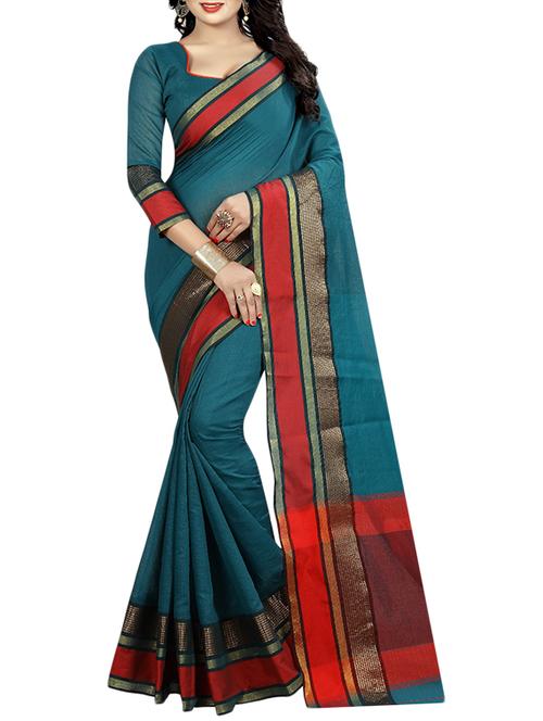 blue cotton woven saree with blouse - 14907943 - Standard Image - 1