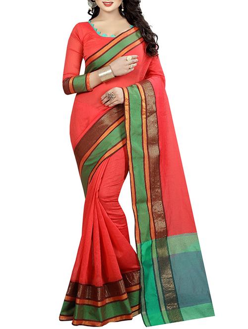 red cotton woven saree with blouse - 14907944 - Standard Image - 1