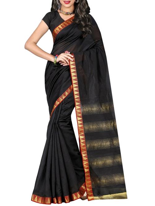 black cotton woven saree with blouse - 14907947 - Standard Image - 1