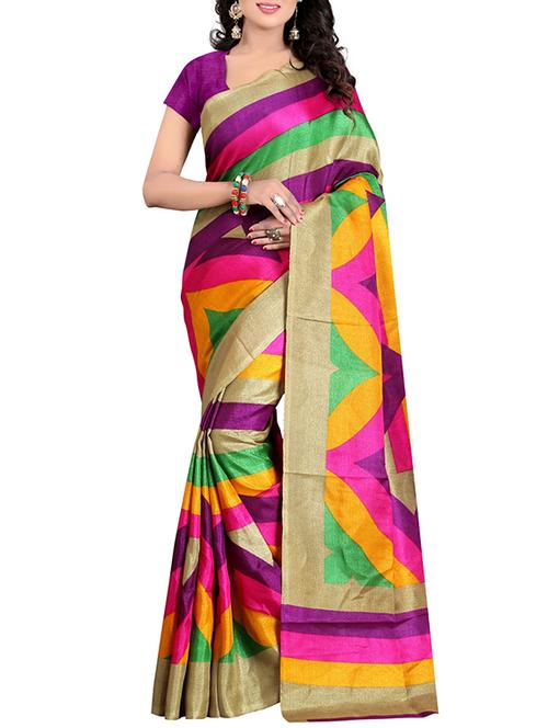 pink silk blend printed saree with blouse - 14907960 - Standard Image - 1