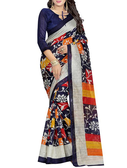 blue silk blend printed saree with blouse - 14907961 - Standard Image - 1