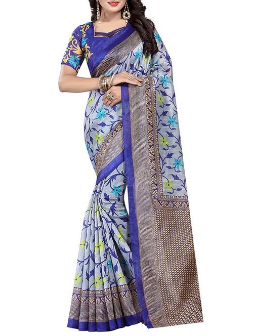blue silk blend printed saree with blouse - 14907964 - Standard Image - 1
