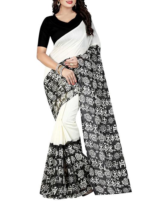 black silk blend printed saree with blouse - 14907965 - Standard Image - 1