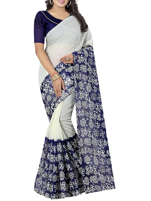 blue silk blend printed saree with blouse - 14907967 - Standard Image - 1