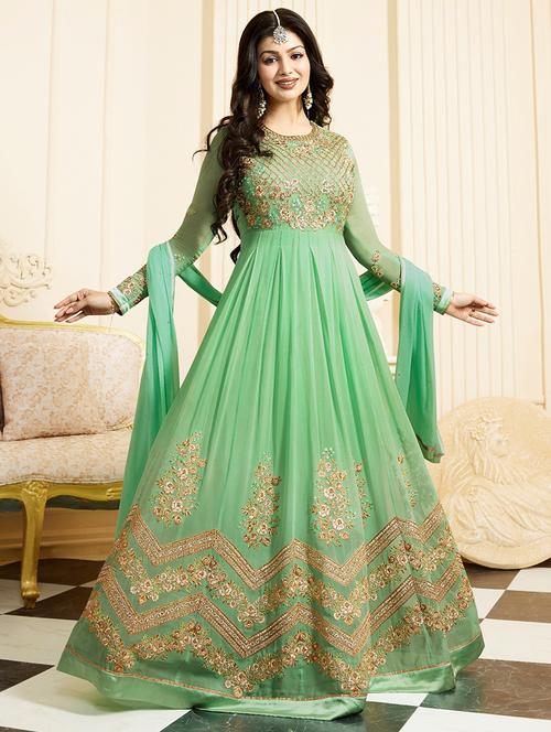green georgette semi-stitched anarkali suit - 14907990 - Standard Image - 1