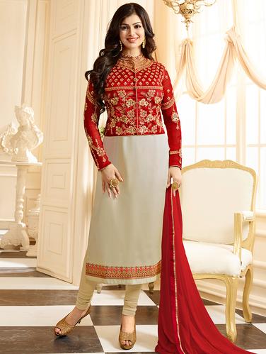 Zari embroidered semi-stitched churidaar suit - 14907999 - Very Small Image - 1