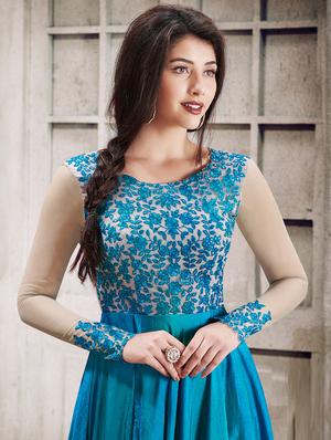 sky blue silk flared suits semistitched suit - 14908027 - Standard Image - 2
