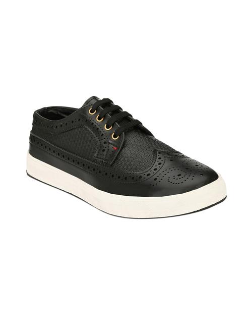 black leatherette lace up sneaker - 14908066 - Standard Image - 1