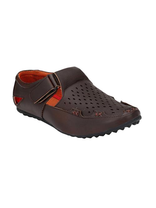 brown leatherette slip on sandal - 14908076 - Standard Image - 1
