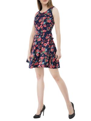 navy floral flared dress - 14908137 - Standard Image - 2