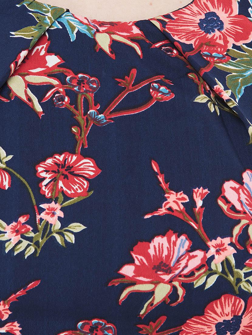 navy floral flared dress - 14908137 - Zoom Image - 4