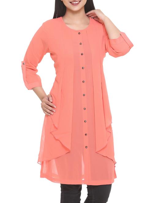 peach georgette a-linekurta - 14908235 - Very Small Image - 1