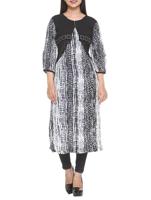 black rayon straight kurta - 14908239 - Standard Image - 1