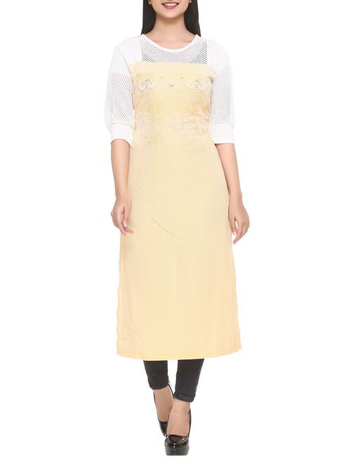 yellow cotton blend straight kurta - 14908240 - Standard Image - 1