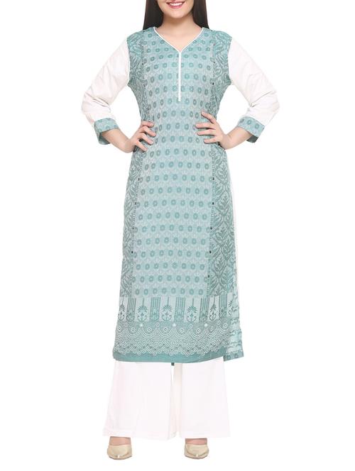 sky blue cotton blend straight kurta - 14908245 - Standard Image - 1