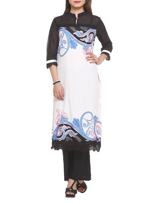blue georgette straight kurta - 14908248 - Standard Image - 1