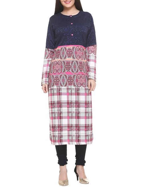 blue cotton blend straight kurta - 14908249 - Standard Image - 1
