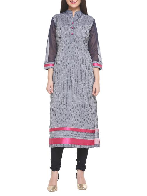 grey cotton blend straight kurta - 14908250 - Standard Image - 1