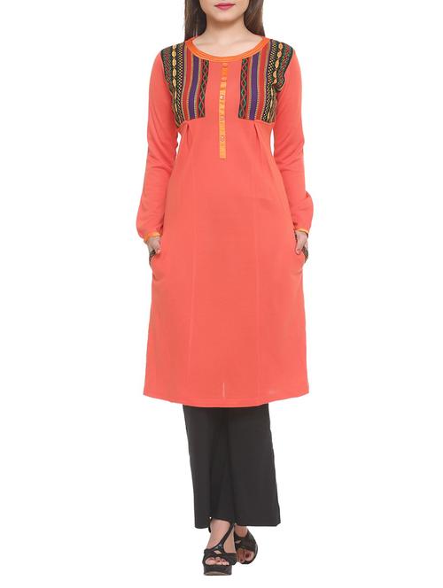 orange acrylic woolen kurta - 14908251 - Very Small Image - 1