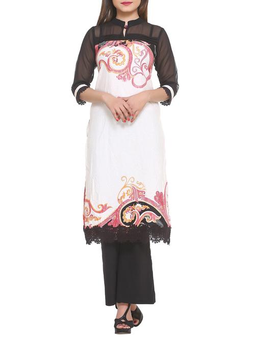 white georgette straight kurta - 14908253 - Standard Image - 1