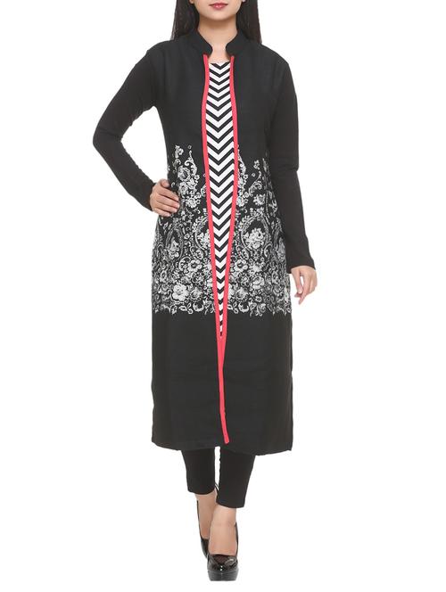 blue cotton blend straight kurta - 14908258 - Standard Image - 1
