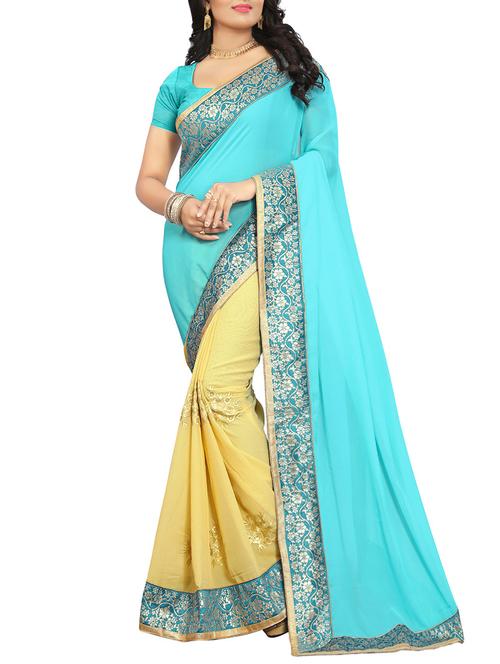 sky blue georgette half & half saree with blouse - 14908534 - Very Small Image - 1