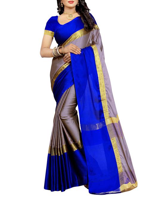 grey cotton silk woven saree with blouse - 14908535 - Very Small Image - 1