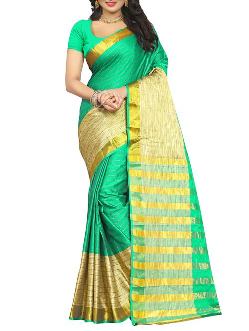 green cotton silk woven saree with blouse - 14908536 - Very Small Image - 1