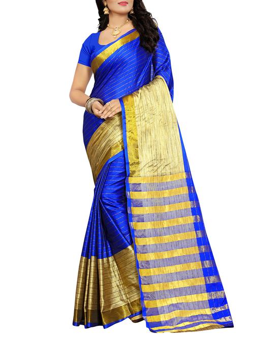 blue cotton silk woven saree with blouse - 14908537 - Very Small Image - 1