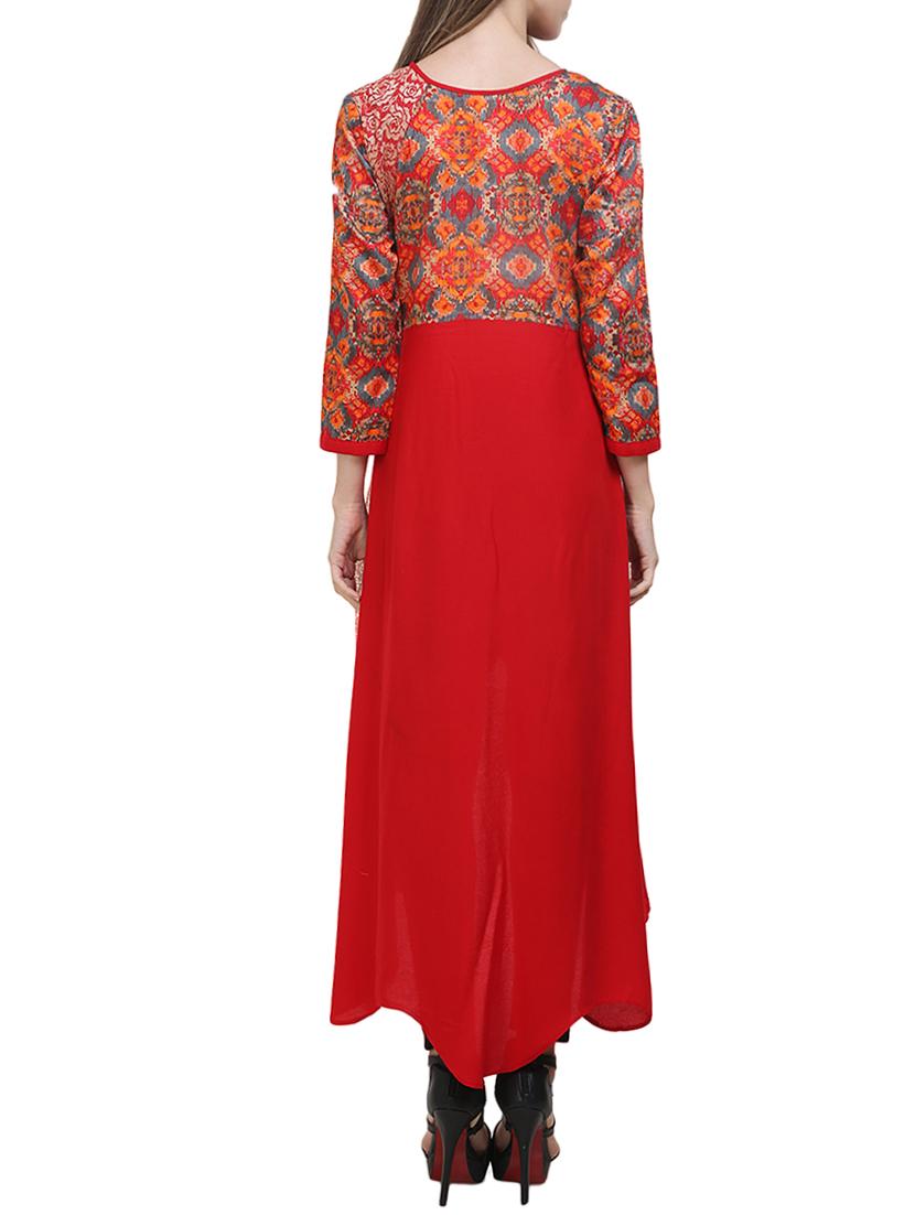 red rayon a-line kurta - 14908563 - Zoom Image - 3